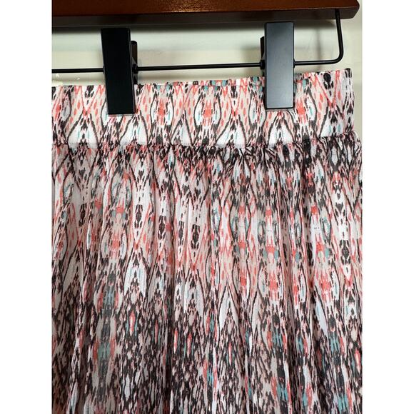 CJ Banks Plus Size 1X Pleated Midi Skirt Ikat Print Coral Black Flowy Boho Chic - Picture 4 of 8